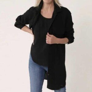 New Brian Bailey Black Linen Blend Long Button Down Shirt Top Size XL bin 4A